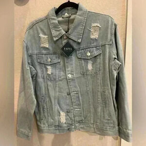 ZAFUL Forever Young Unisex Distressed Denim Jacket SIZE Medium